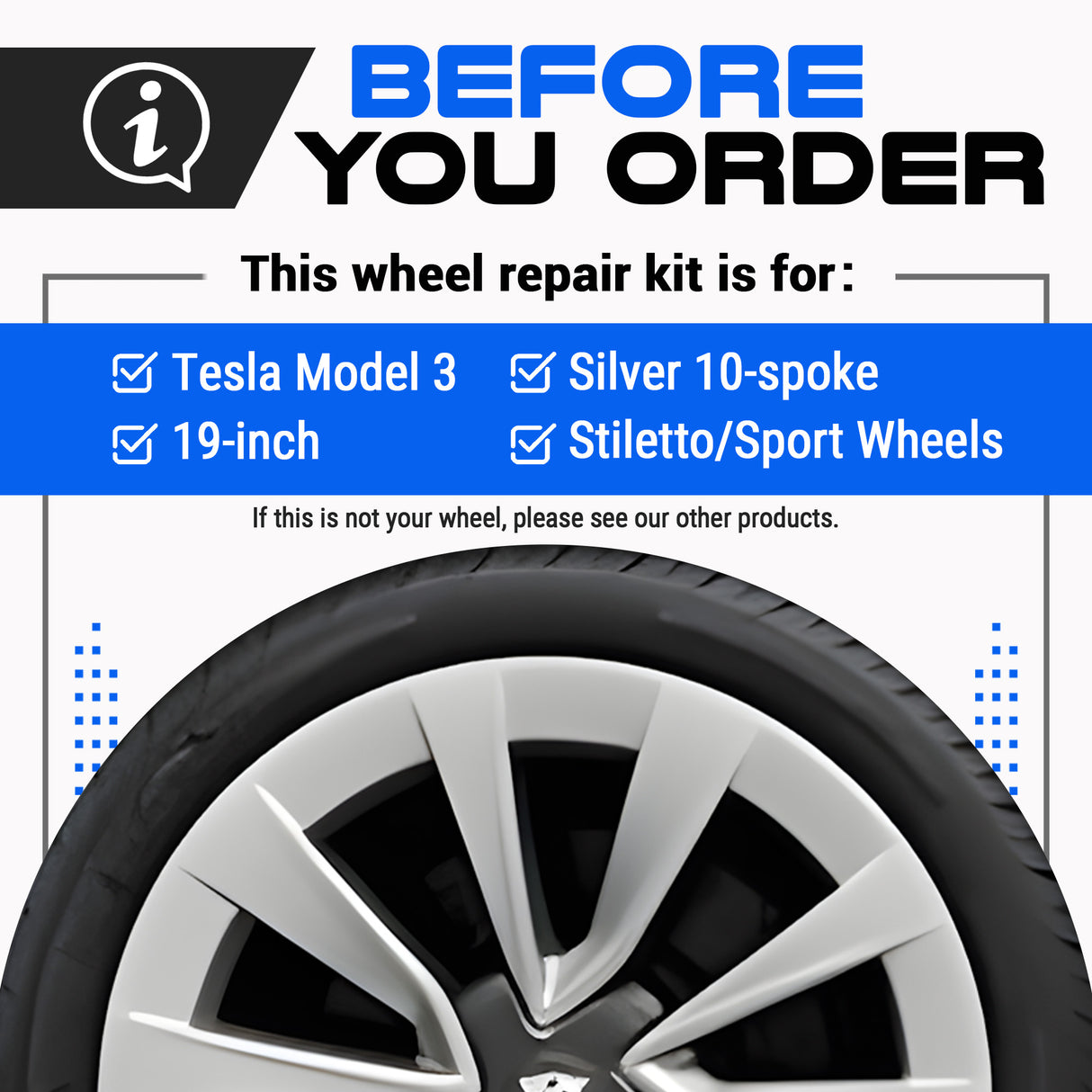 Tesla Wheel Curb Rash Repair Kit for Model 3 19-inch Silver Stiletto Sport Rims with Color-matched Touch-Up Paint