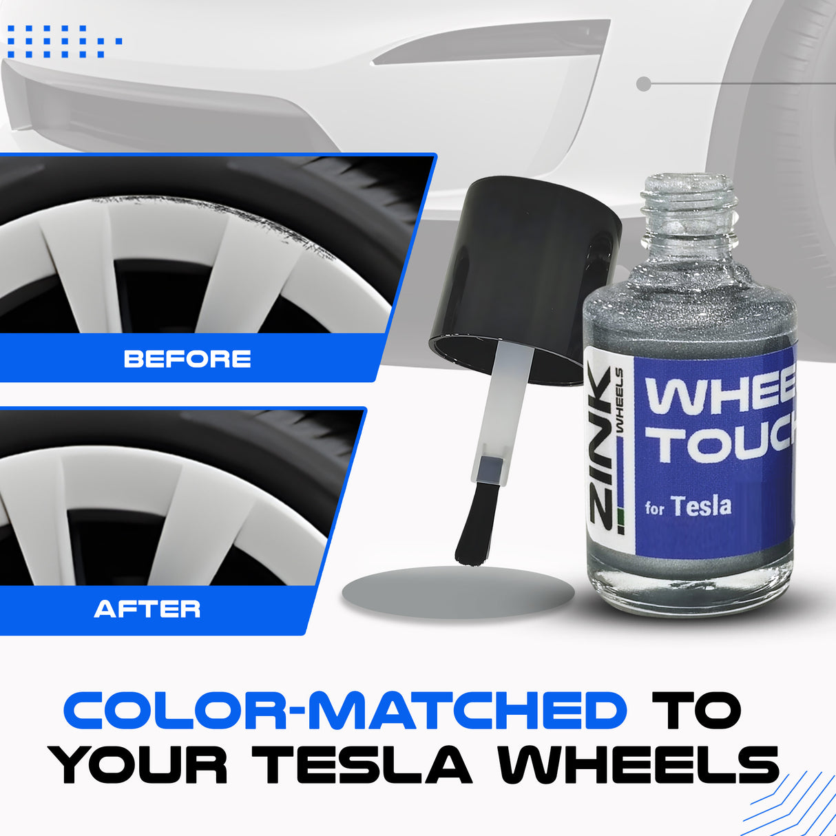 Tesla Wheel Curb Rash Repair Kit for Model 3 19-inch Silver Stiletto Sport Rims with Color-matched Touch-Up Paint