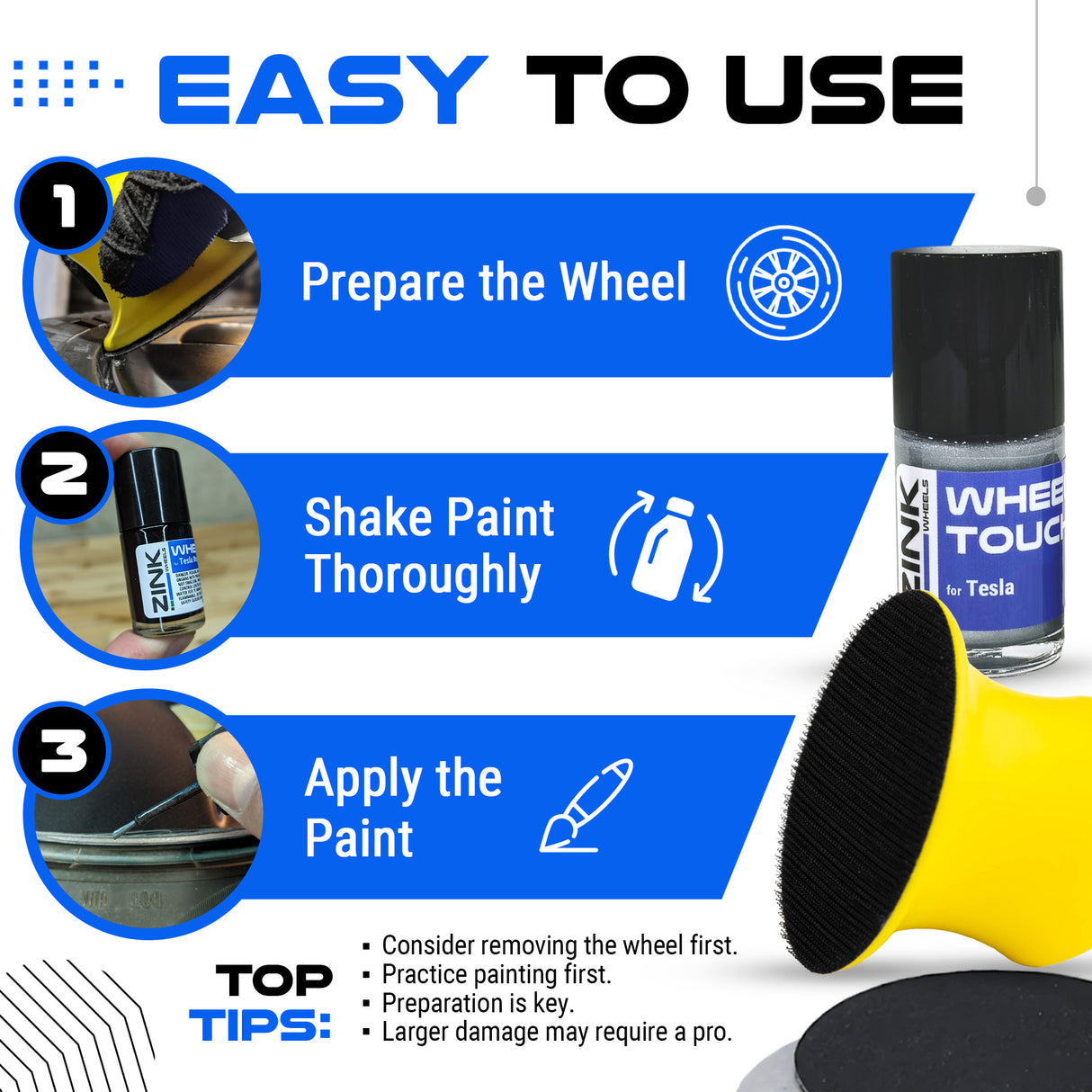 Tesla Wheel Curb Rash Repair Kit for Model 3 19-inch Silver Stiletto Sport Rims with Color-matched Touch-Up Paint