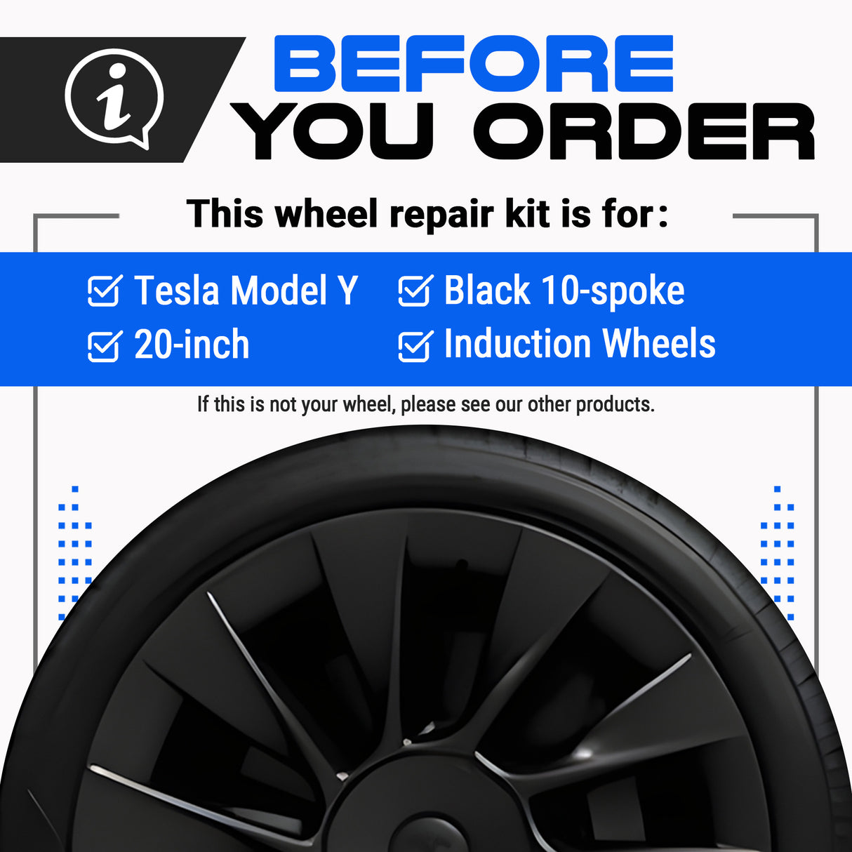 Tesla Wheel Curb Rash Repair Kit for Model Y 20-inch Black Induction Rims with Color-matched Touch-Up Paint