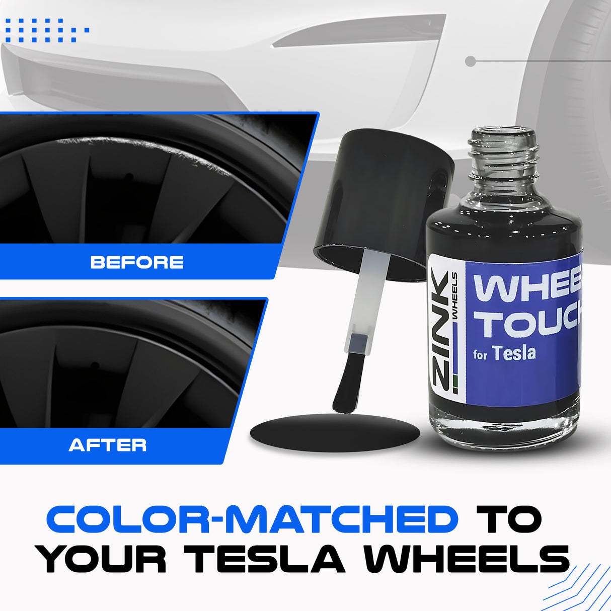 Tesla Wheel Curb Rash Repair Kit for Model Y 20-inch Black Induction Rims with Color-matched Touch-Up Paint