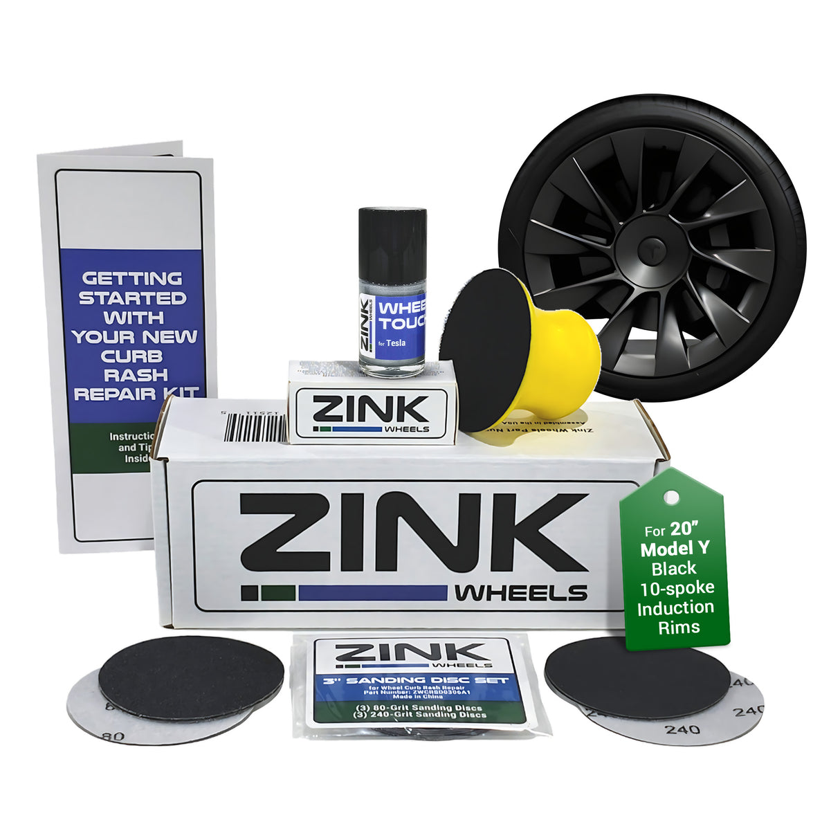 Tesla Wheel Curb Rash Repair Kit for Model Y 20-inch Black Induction Rims with Color-matched Touch-Up Paint