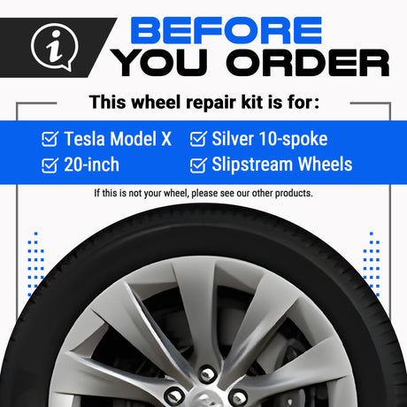 Tesla Wheel Curb Rash Repair Kit for Model X 20-inch Silver Slipstream Rims with Color-matched Touch-Up Paint