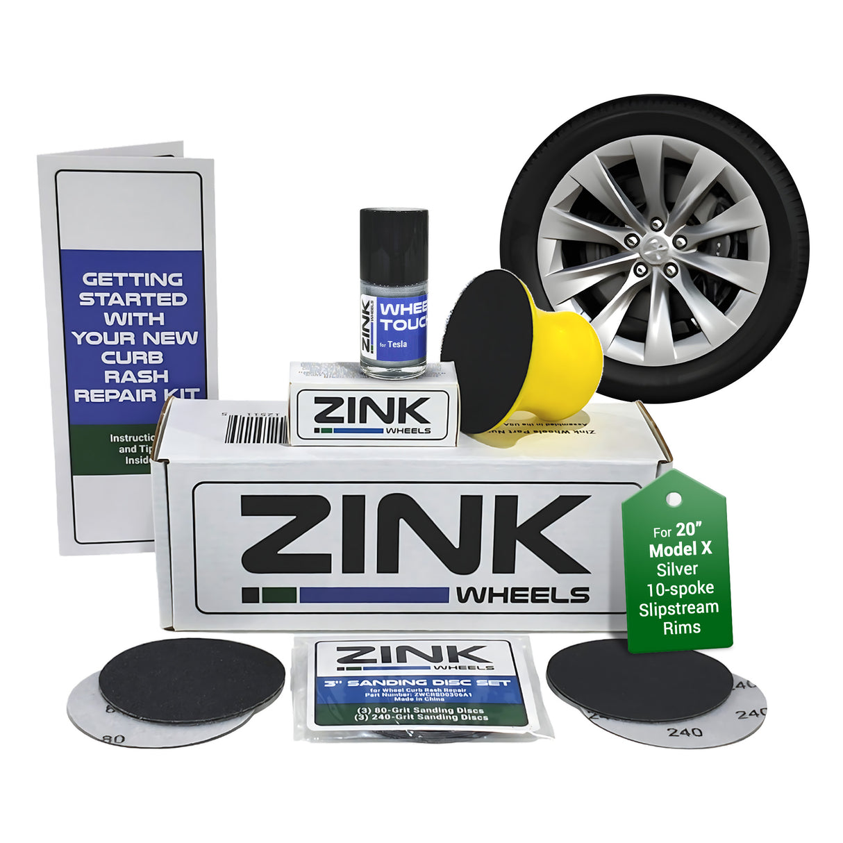 Tesla Wheel Curb Rash Repair Kit for Model X 20-inch Silver Slipstream Rims with Color-matched Touch-Up Paint
