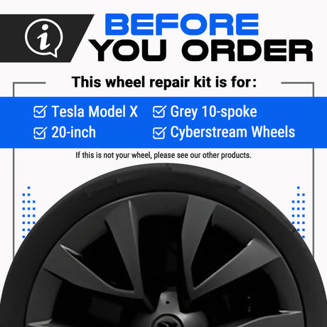 Tesla Wheel Curb Rash Repair Kit for Model X 20-inch Grey Cyberstream Rims with Color-matched Touch-Up Paint