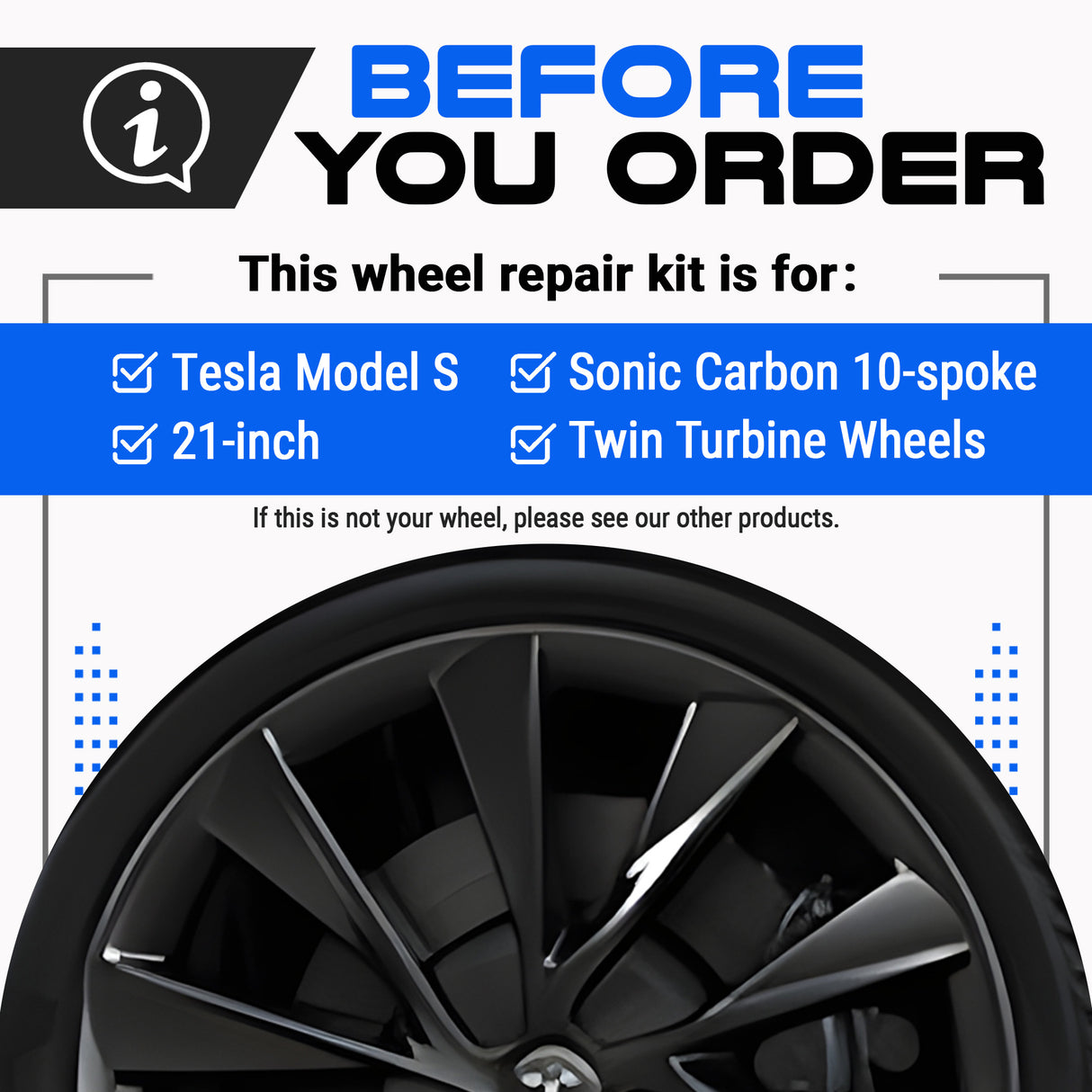 Tesla Wheel Curb Rash Repair Kit for Model S 21-inch Sonic Carbon Twin Turbine Rims with Color-matched Touch-Up Paint