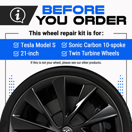 Tesla Wheel Curb Rash Repair Kit for Model S 21-inch Sonic Carbon Twin Turbine Rims with Color-matched Touch-Up Paint