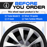 Tesla Wheel Touch-Up Paint for Model S 21-inch Silver Twin Turbine Rims - Color-matched Paint for DIY Curb Rash Repair