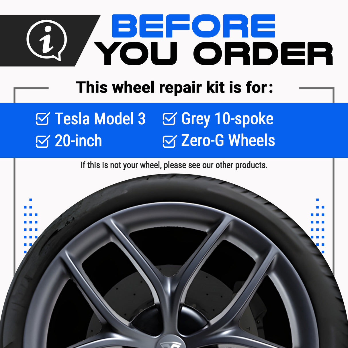 Tesla Wheel Curb Rash Repair Kit for Model 3 20-inch Grey Zero-G Rims with Color-matched Touch-Up Paint
