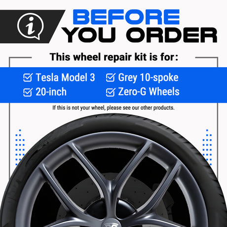 Tesla Wheel Curb Rash Repair Kit for Model 3 20-inch Grey Zero-G Rims with Color-matched Touch-Up Paint