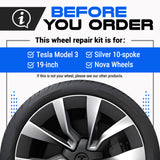 Tesla Wheel Curb Rash Repair Kit for Model 3 19-inch Silver Nova Rims with Color-matched Touch-Up Paint