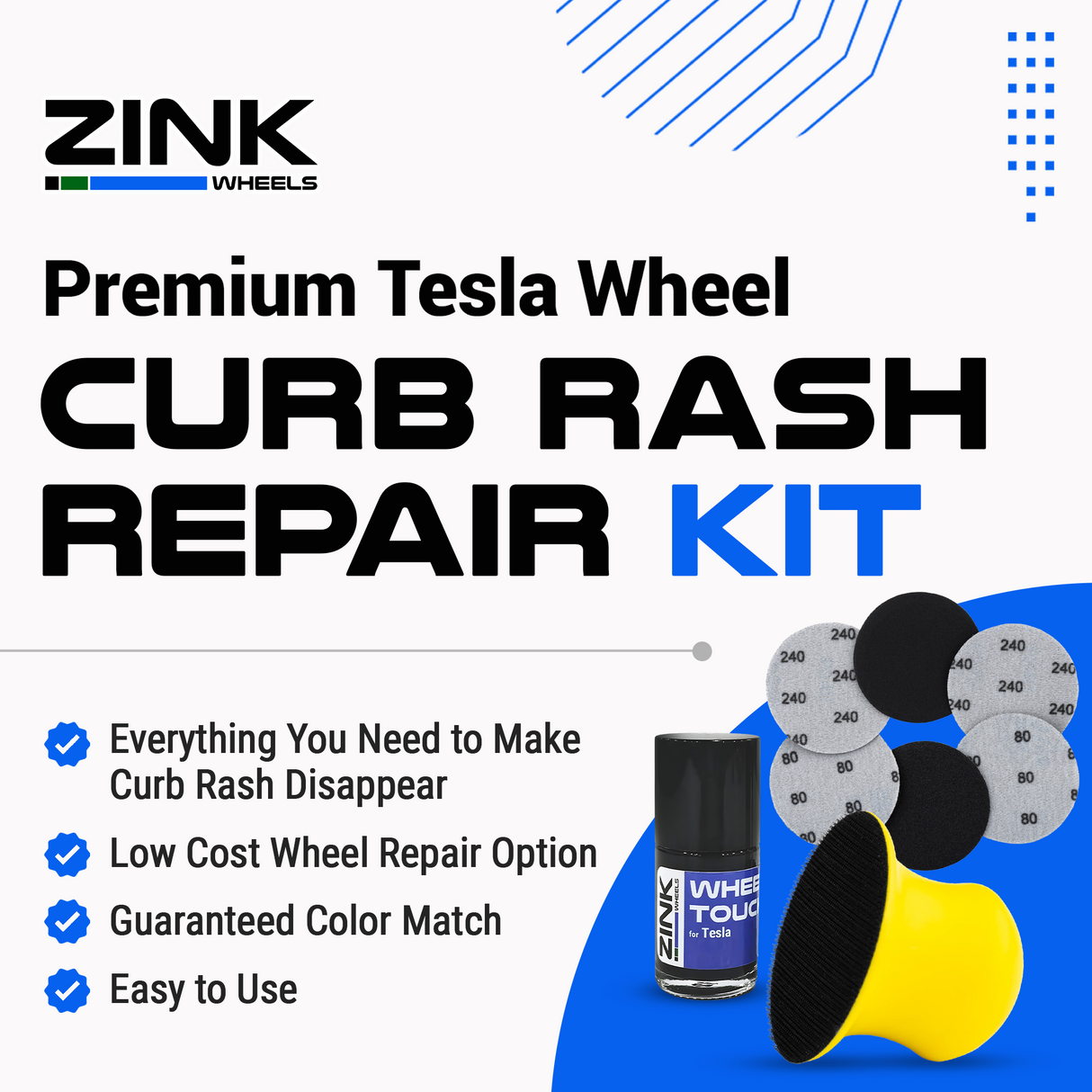 Tesla Wheel Curb Rash Repair Kit for Model Y 19-inch Dark Gemini Rims with Color-matched Touch-Up Paint
