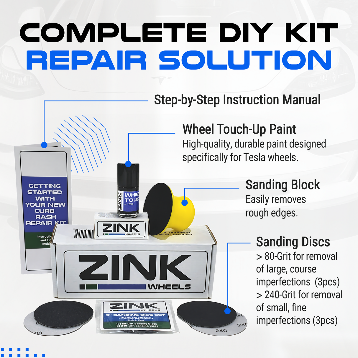 Tesla Wheel Curb Rash Repair Kit for Model Y 19-inch Dark Gemini Rims with Color-matched Touch-Up Paint