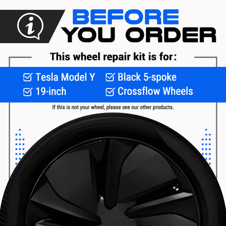 Tesla Wheel Curb Rash Repair Kit for Model Y 19-inch Black Crossflow Rims with Color-matched Touch-Up Paint