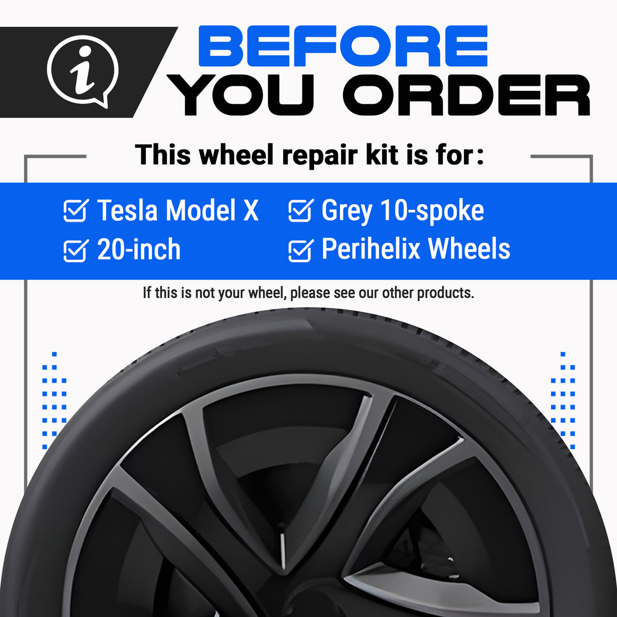 Tesla Wheel Curb Rash Repair Kit for Model X 20-inch Grey Perihelix Rims with Color-matched Touch-Up Paint
