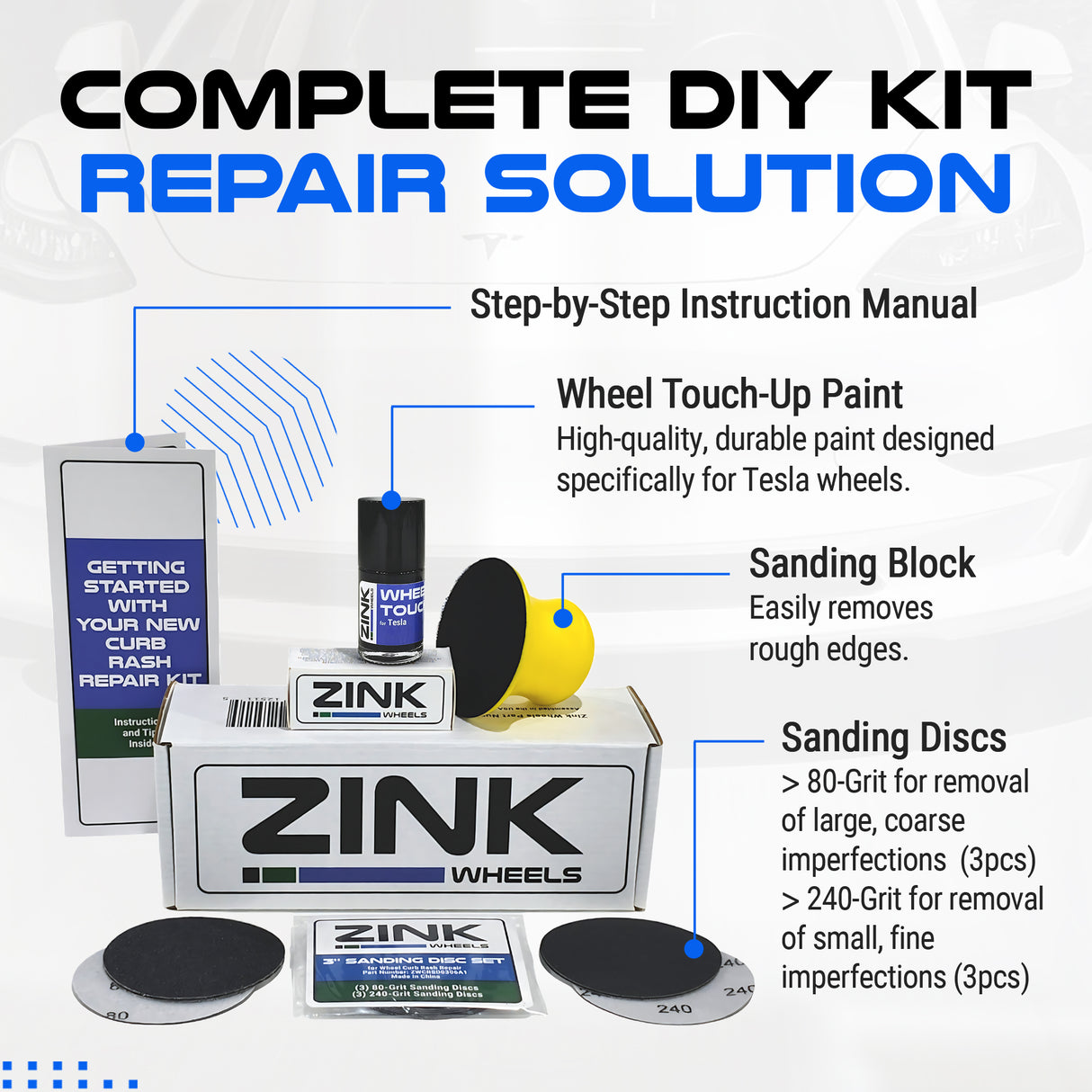 Tesla Wheel Curb Rash Repair Kit for Model X 20-inch Grey Perihelix Rims with Color-matched Touch-Up Paint