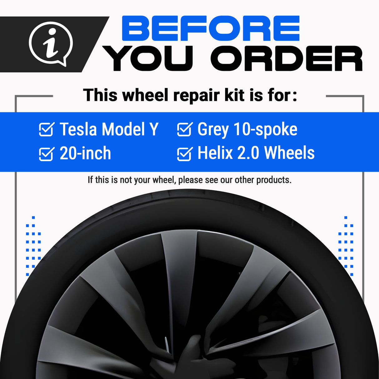 Tesla Wheel Curb Rash Repair Kit for Model Y 20-inch Gunmetal Grey Helix 2.0 Rims with Color-matched Touch-Up Paint