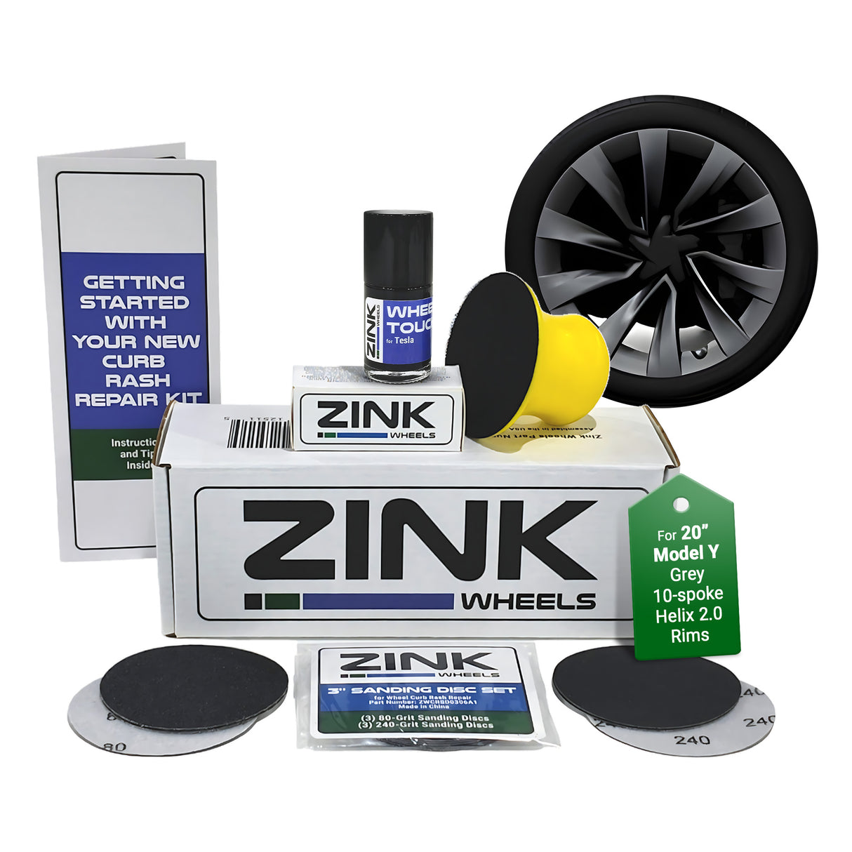 Tesla Wheel Curb Rash Repair Kit for Model Y 20-inch Gunmetal Grey Helix 2.0 Rims with Color-matched Touch-Up Paint