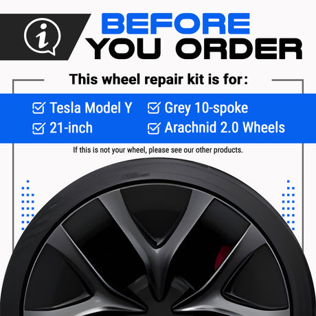 Tesla Wheel Curb Rash Repair Kit for Model Y 21-inch Grey Arachnid 2.0 Performance Rims with Color-matched Touch-Up Paint